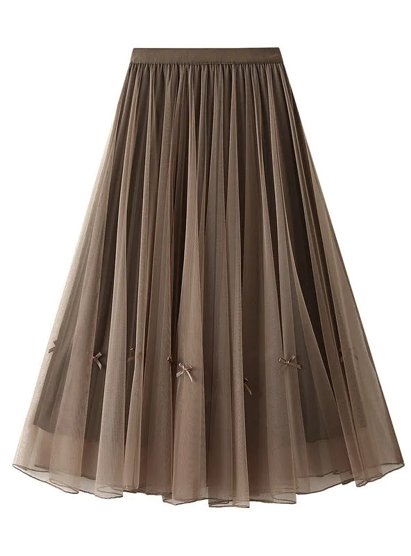 High Waist and Slim Medium and Long Mesh Skirt