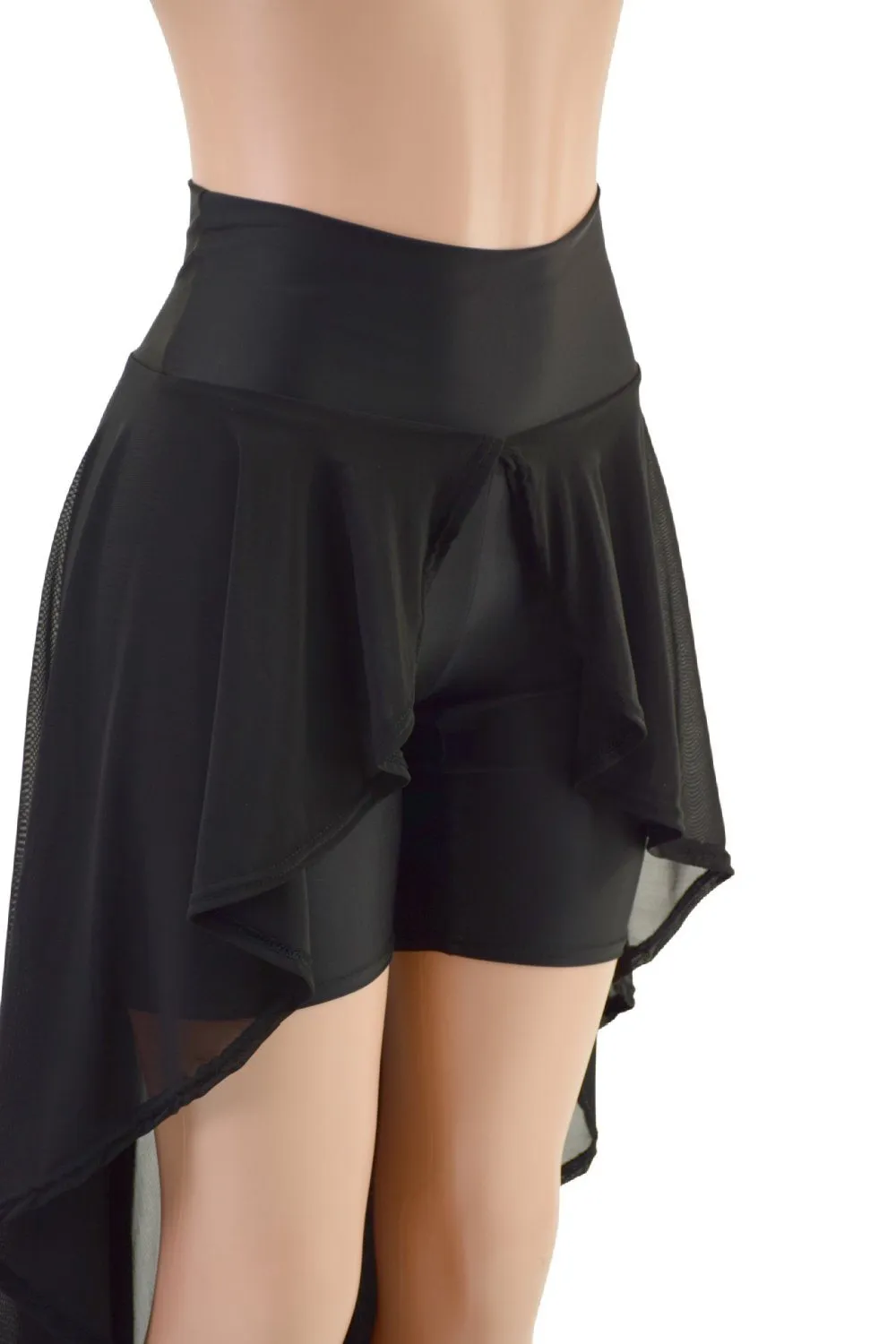 High Waist Bike Shorts with Attached Hi Lo Mesh Overskirt
