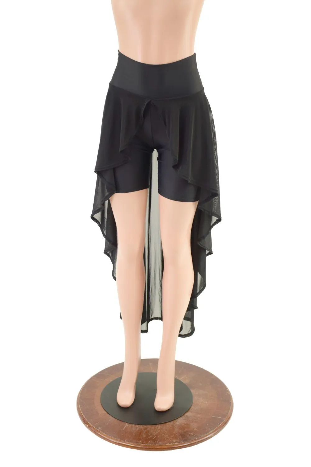 High Waist Bike Shorts with Attached Hi Lo Mesh Overskirt