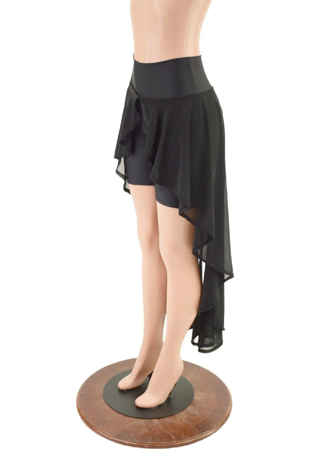 High Waist Bike Shorts with Attached Hi Lo Mesh Overskirt
