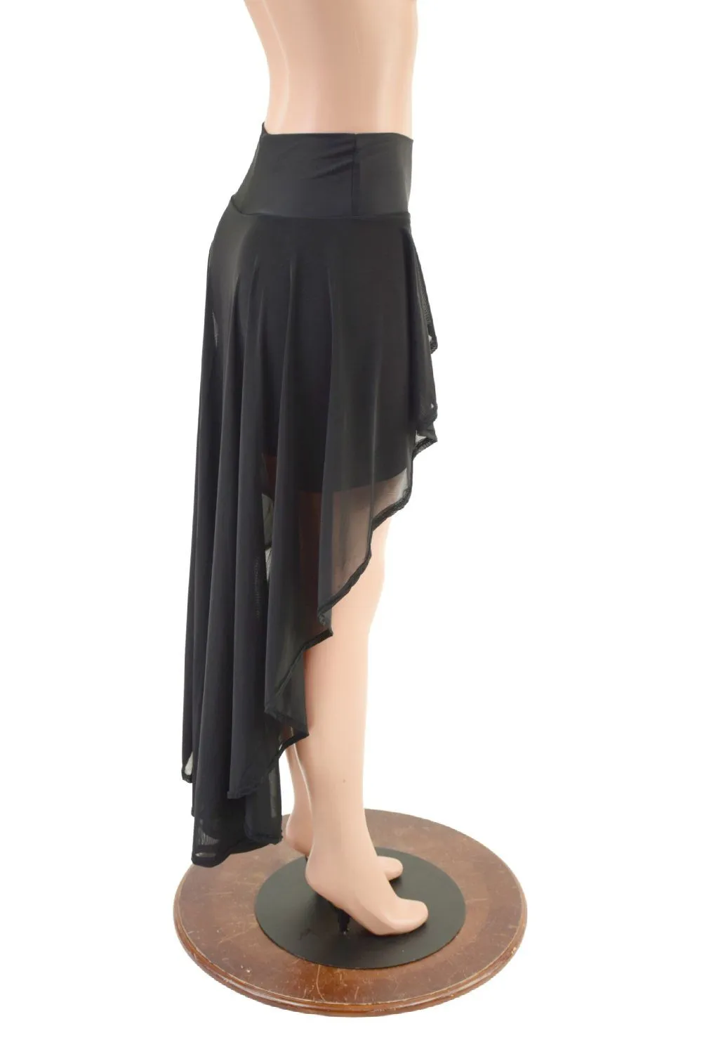 High Waist Bike Shorts with Attached Hi Lo Mesh Overskirt