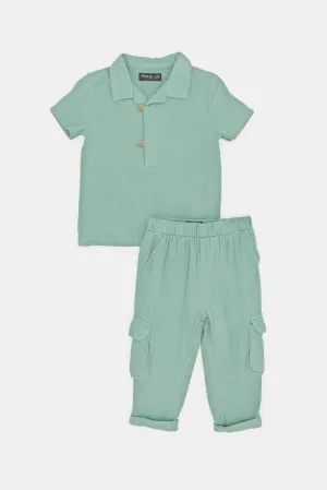 Infant Boys Teal Polo Shirt And Pants Casual Set (2 Piece)