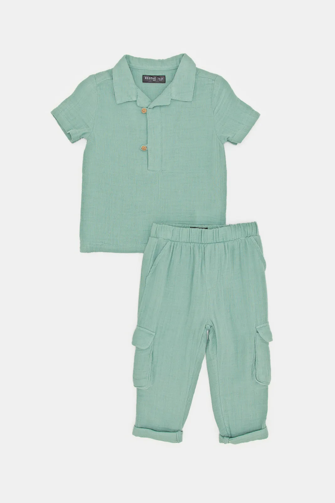 Infant Boys Teal Polo Shirt And Pants Casual Set (2 Piece)