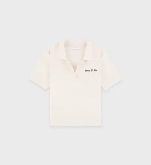 Italic Logo Velour Polo - Cream/Navy