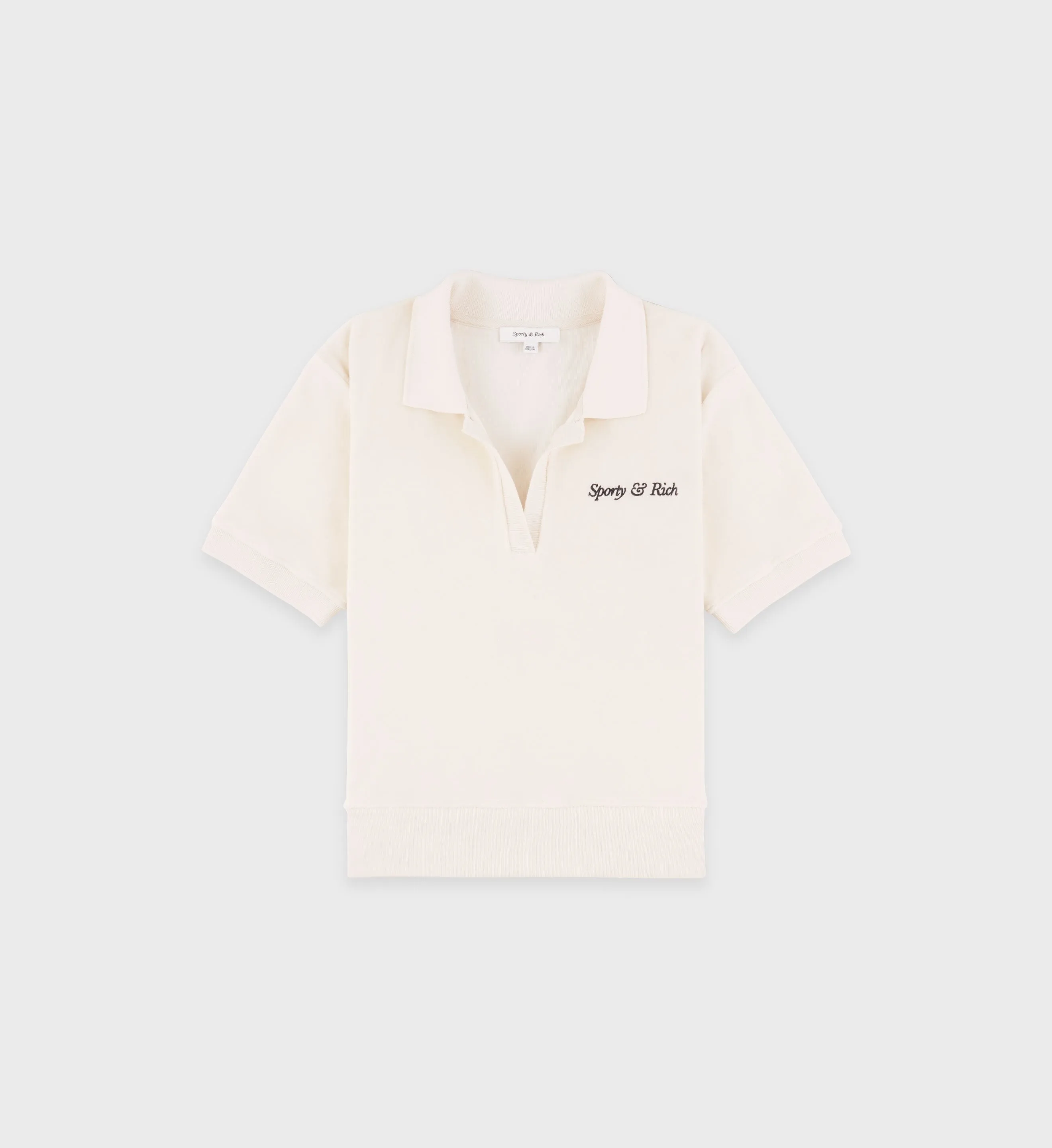 Italic Logo Velour Polo - Cream/Navy