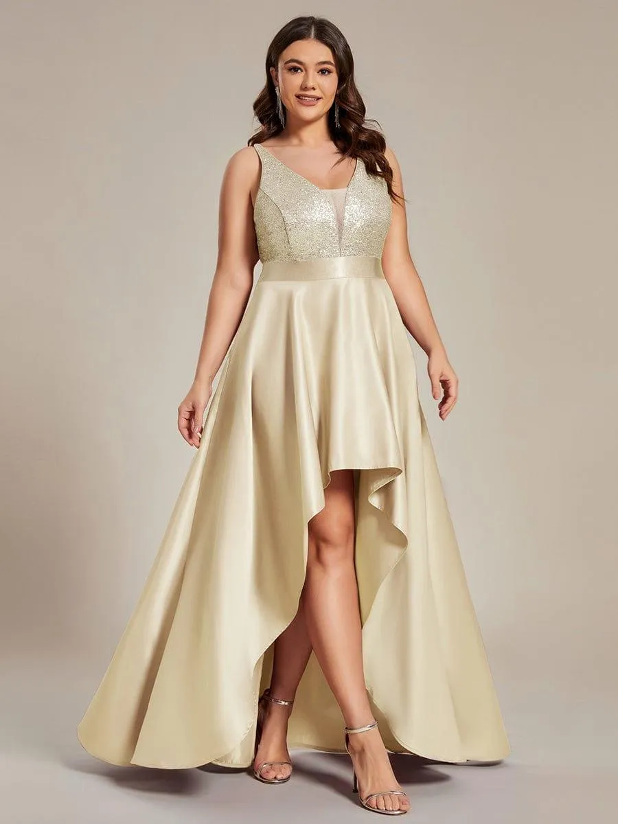 Janis | High Low Sleeveless Plus Size Dresses With Sequin for Evening