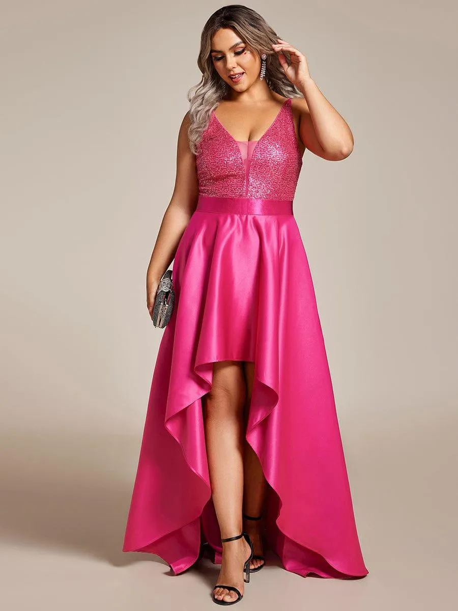 Janis | High Low Sleeveless Plus Size Dresses With Sequin for Evening