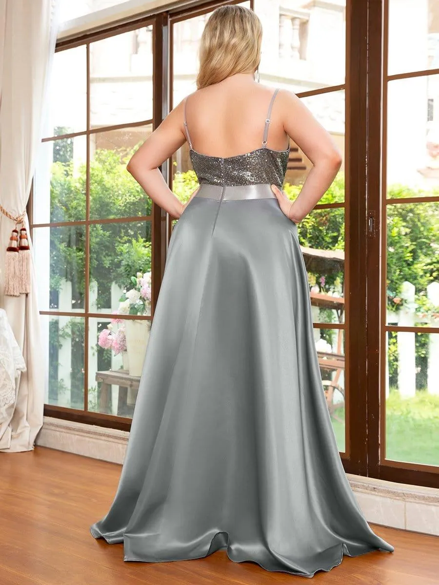 Janis | High Low Sleeveless Plus Size Dresses With Sequin for Evening