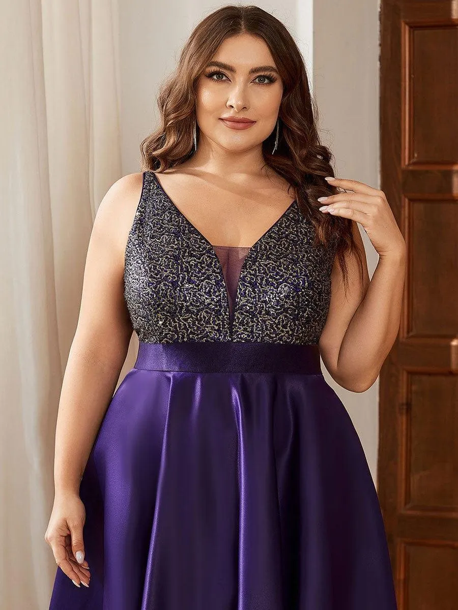 Janis | High Low Sleeveless Plus Size Dresses With Sequin for Evening
