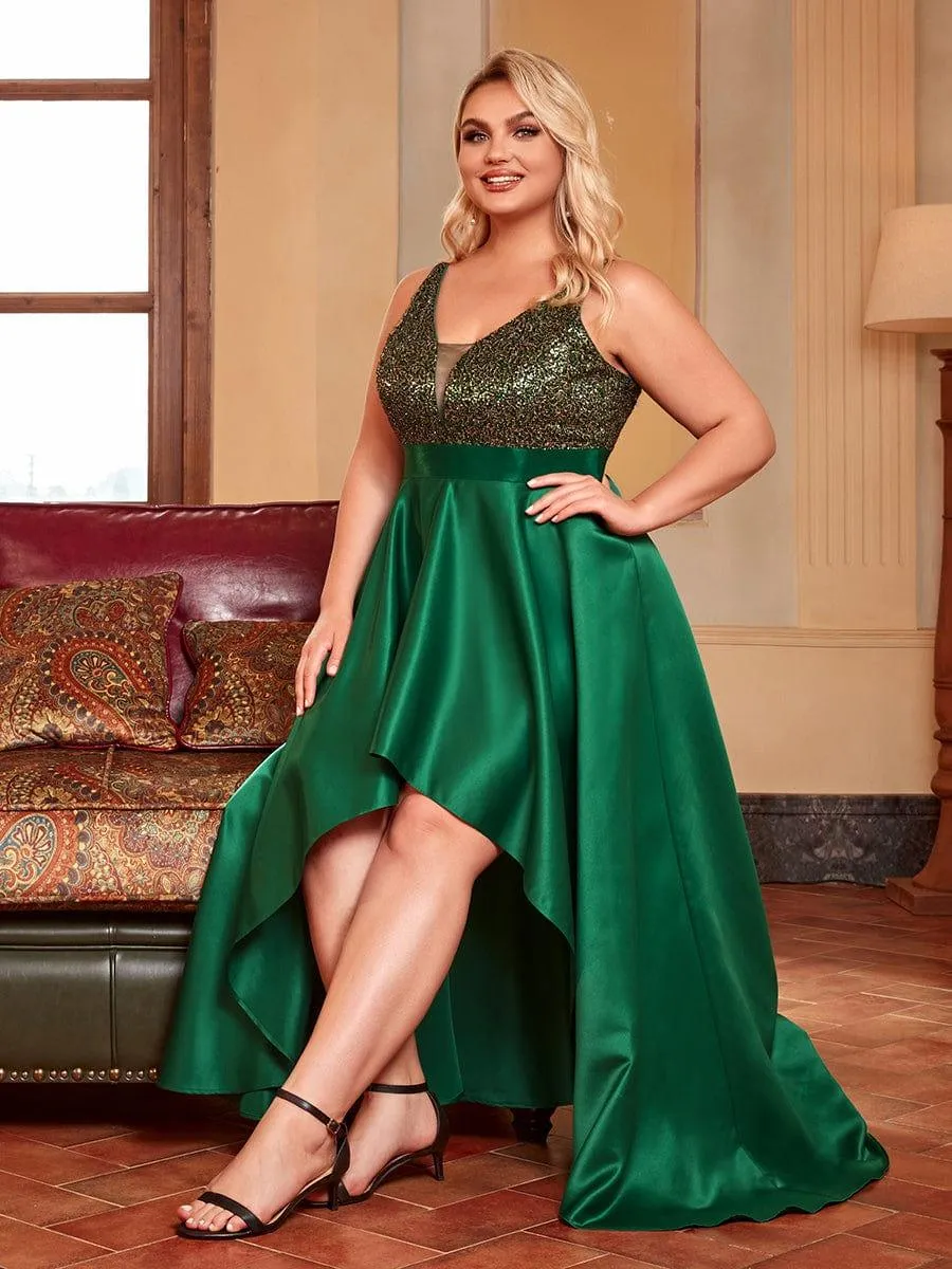 Janis | High Low Sleeveless Plus Size Dresses With Sequin for Evening