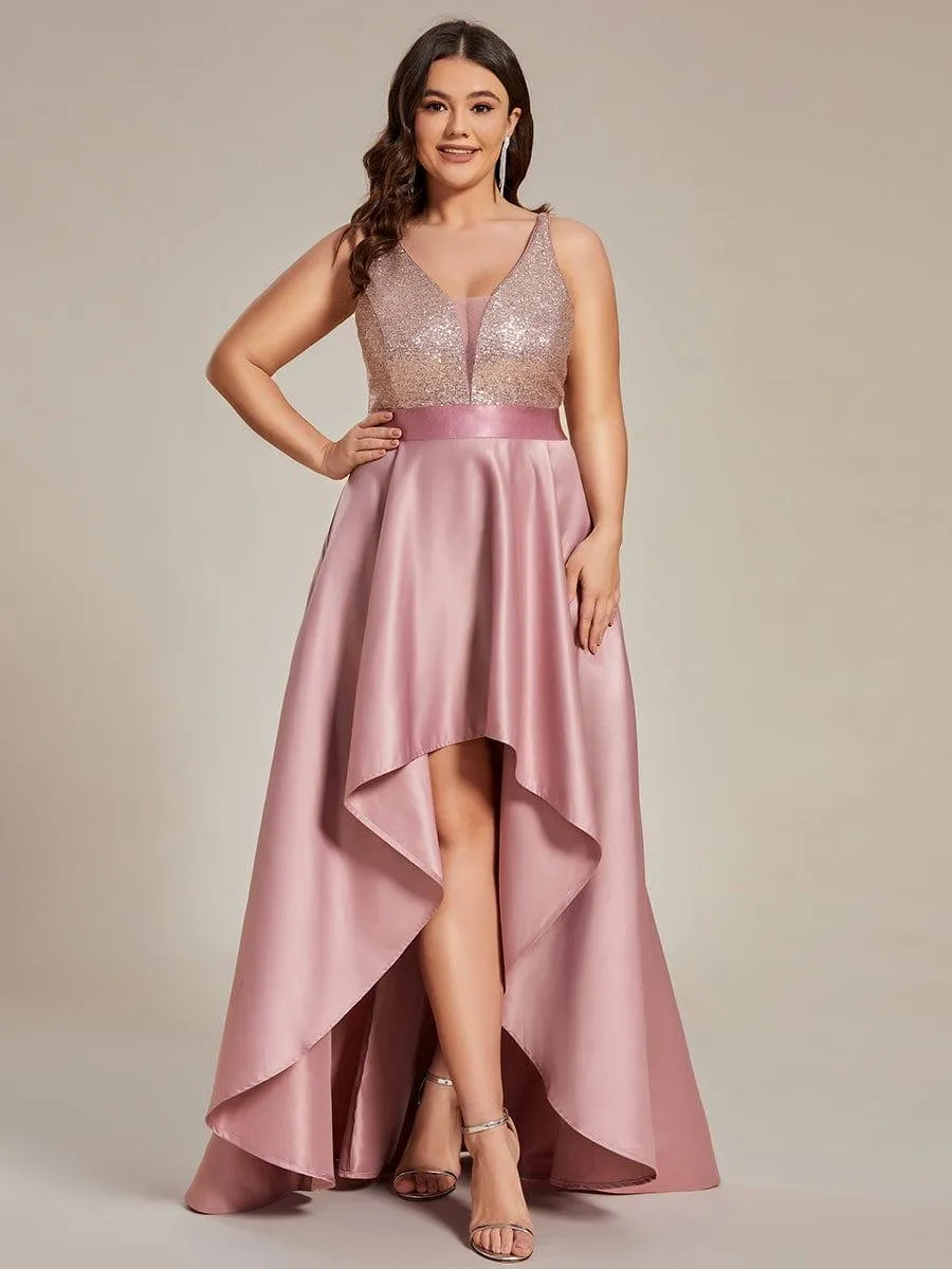 Janis | High Low Sleeveless Plus Size Dresses With Sequin for Evening