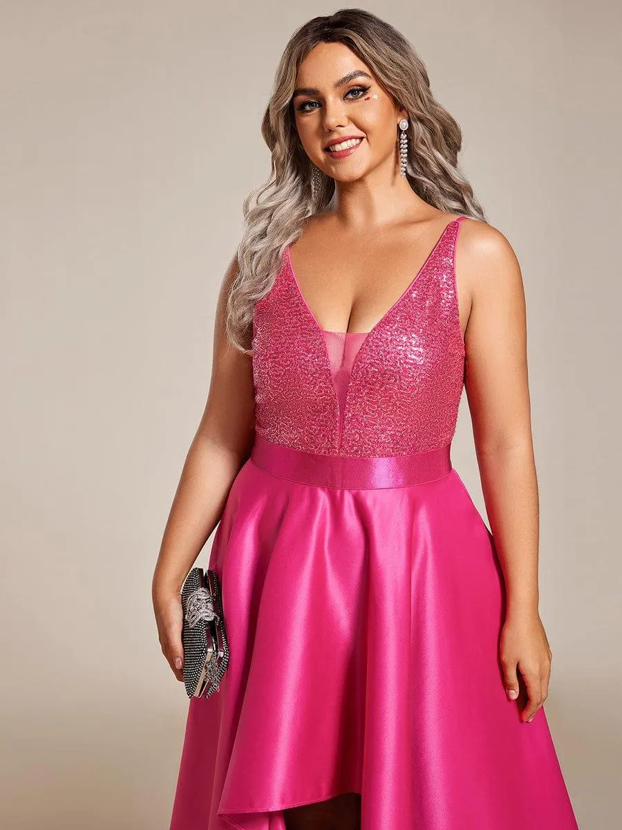 Janis | High Low Sleeveless Plus Size Dresses With Sequin for Evening