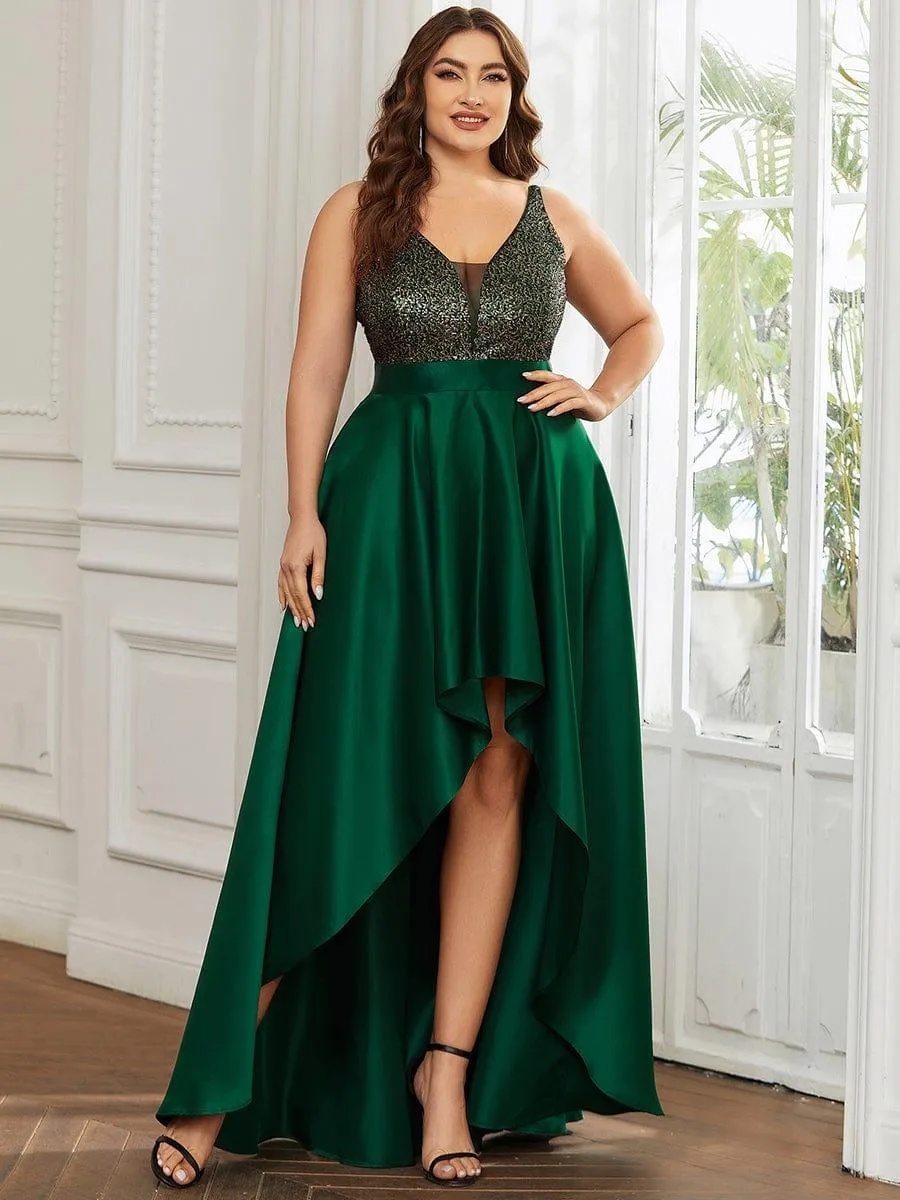 Janis | High Low Sleeveless Plus Size Dresses With Sequin for Evening