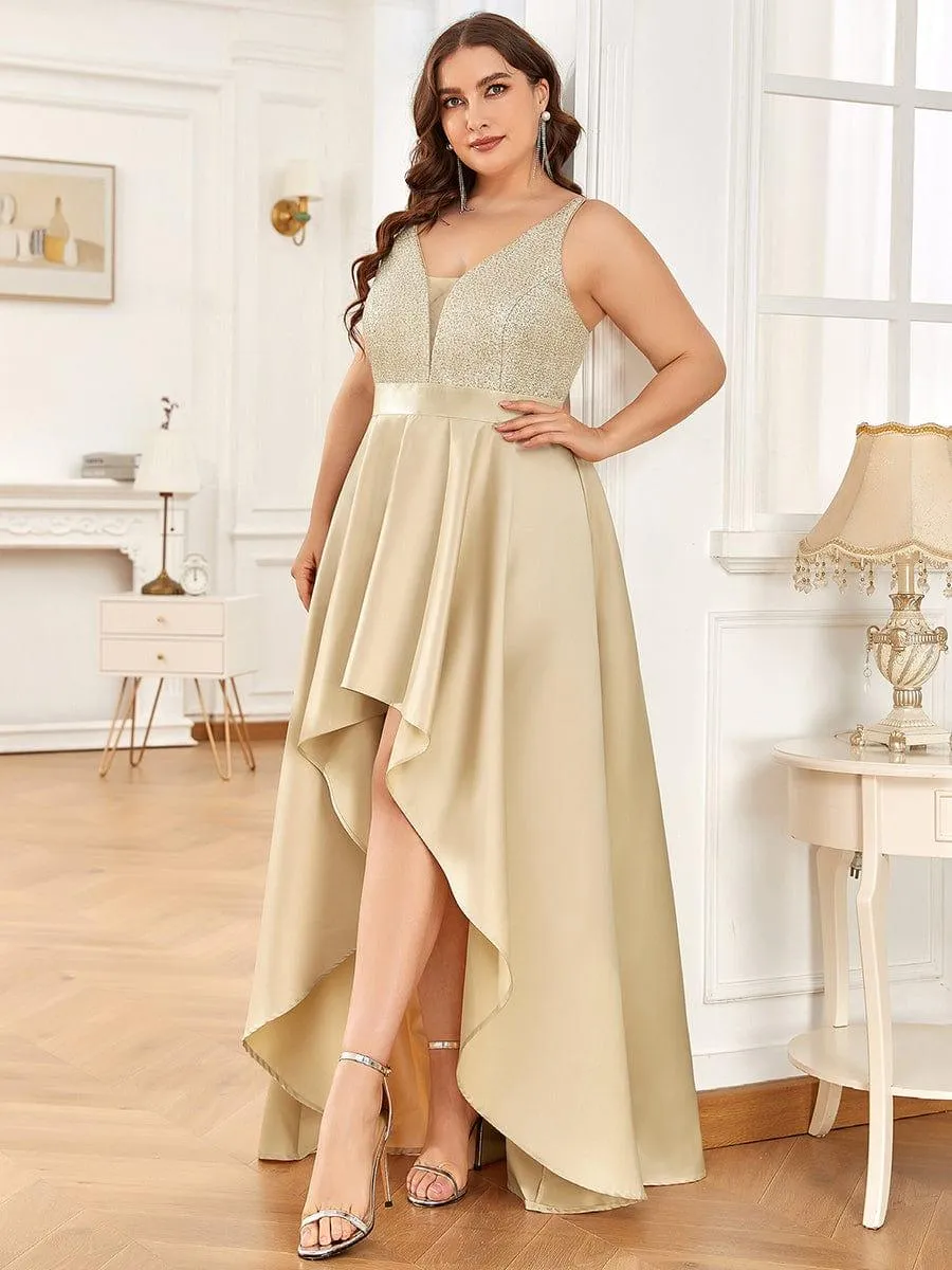 Janis | High Low Sleeveless Plus Size Dresses With Sequin for Evening