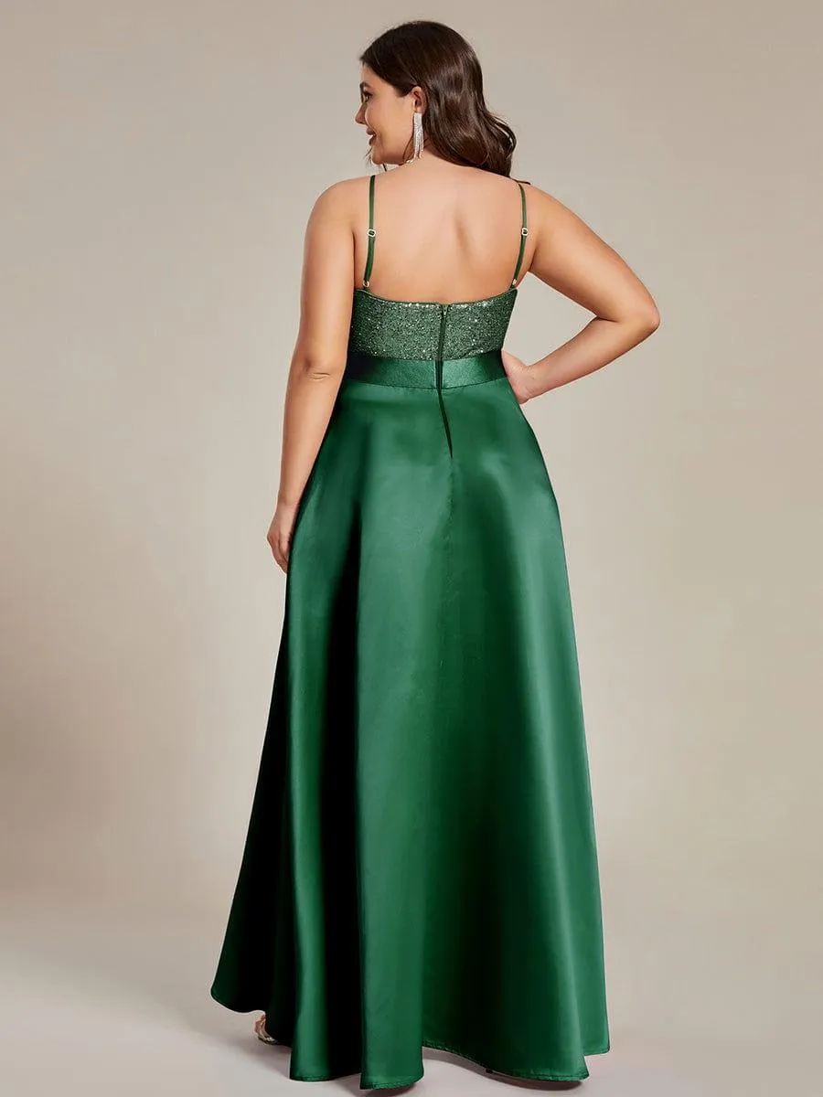 Janis | High Low Sleeveless Plus Size Dresses With Sequin for Evening