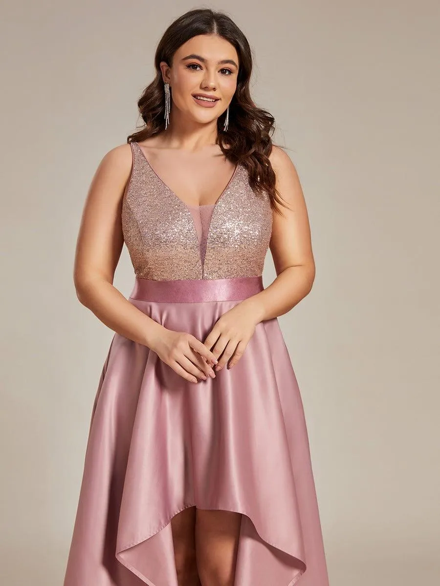 Janis | High Low Sleeveless Plus Size Dresses With Sequin for Evening
