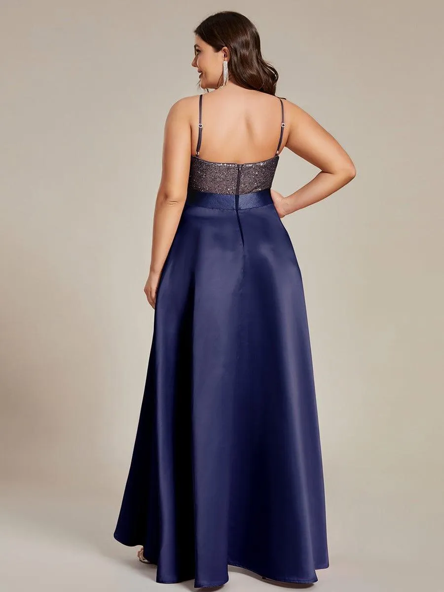Janis | High Low Sleeveless Plus Size Dresses With Sequin for Evening