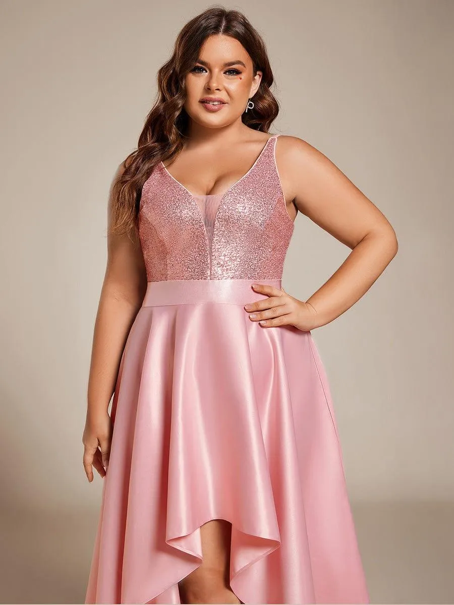 Janis | High Low Sleeveless Plus Size Dresses With Sequin for Evening
