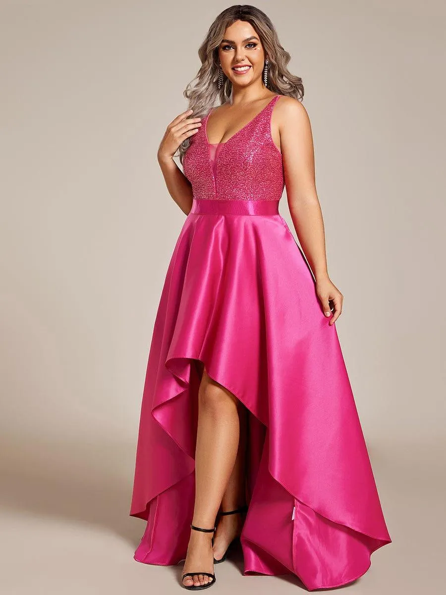 Janis | High Low Sleeveless Plus Size Dresses With Sequin for Evening