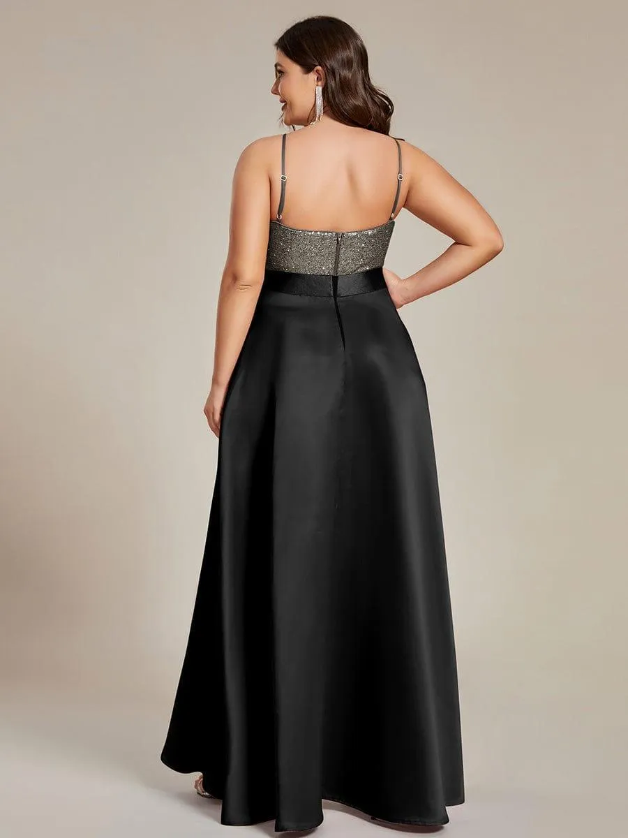 Janis | High Low Sleeveless Plus Size Dresses With Sequin for Evening