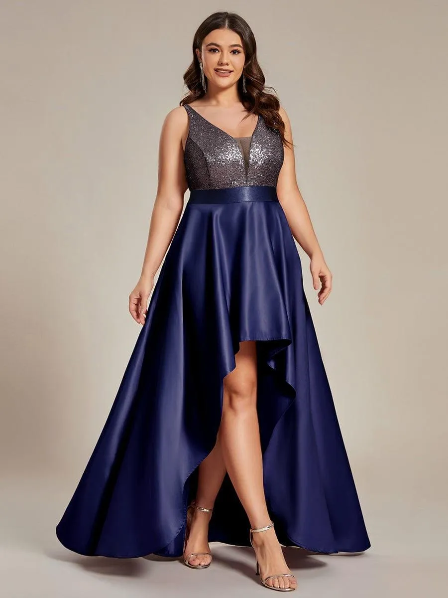 Janis | High Low Sleeveless Plus Size Dresses With Sequin for Evening