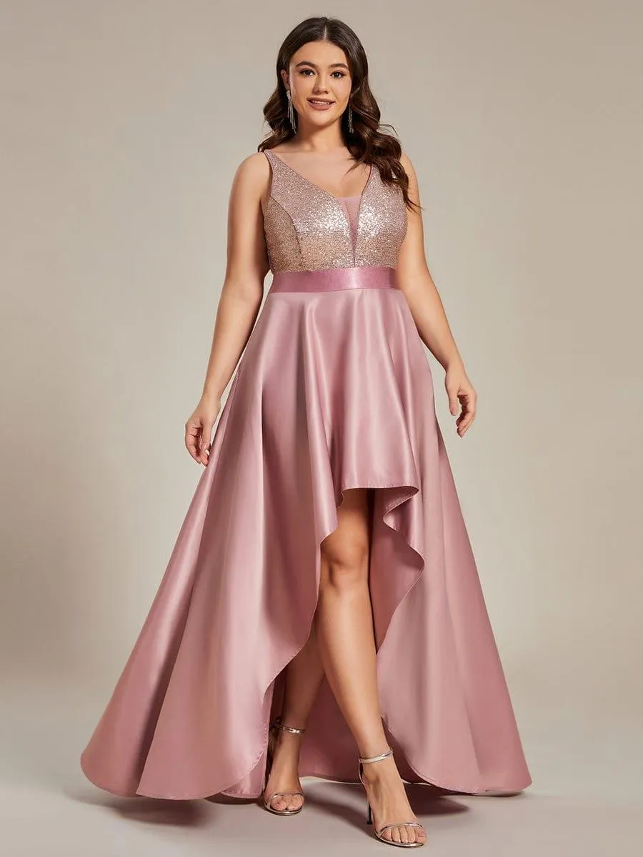 Janis | High Low Sleeveless Plus Size Dresses With Sequin for Evening