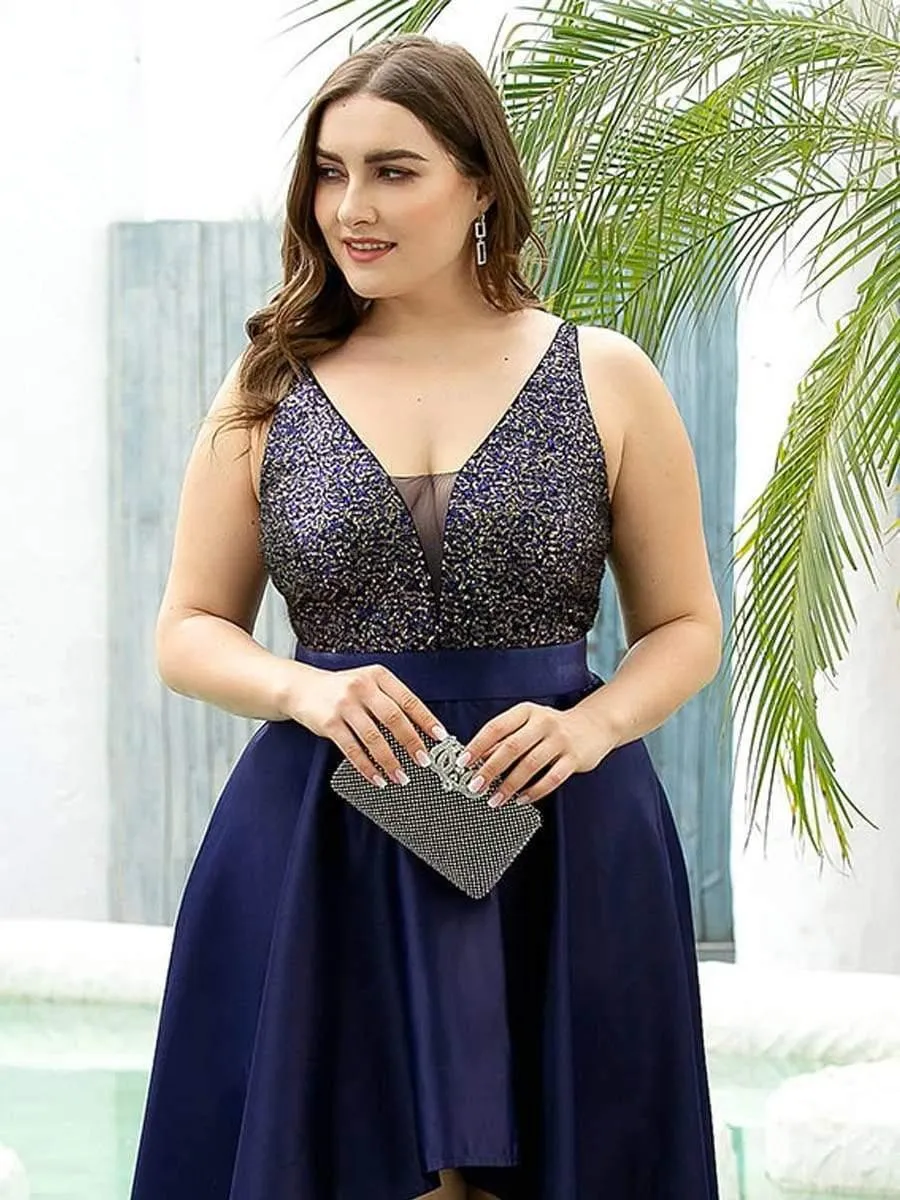 Janis | High Low Sleeveless Plus Size Dresses With Sequin for Evening