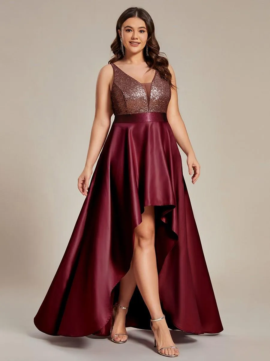 Janis | High Low Sleeveless Plus Size Dresses With Sequin for Evening