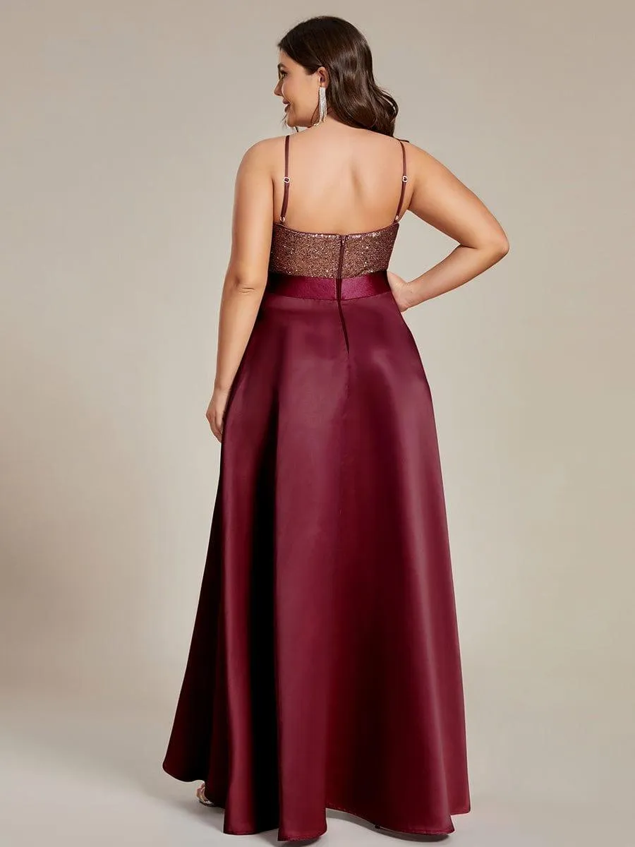 Janis | High Low Sleeveless Plus Size Dresses With Sequin for Evening