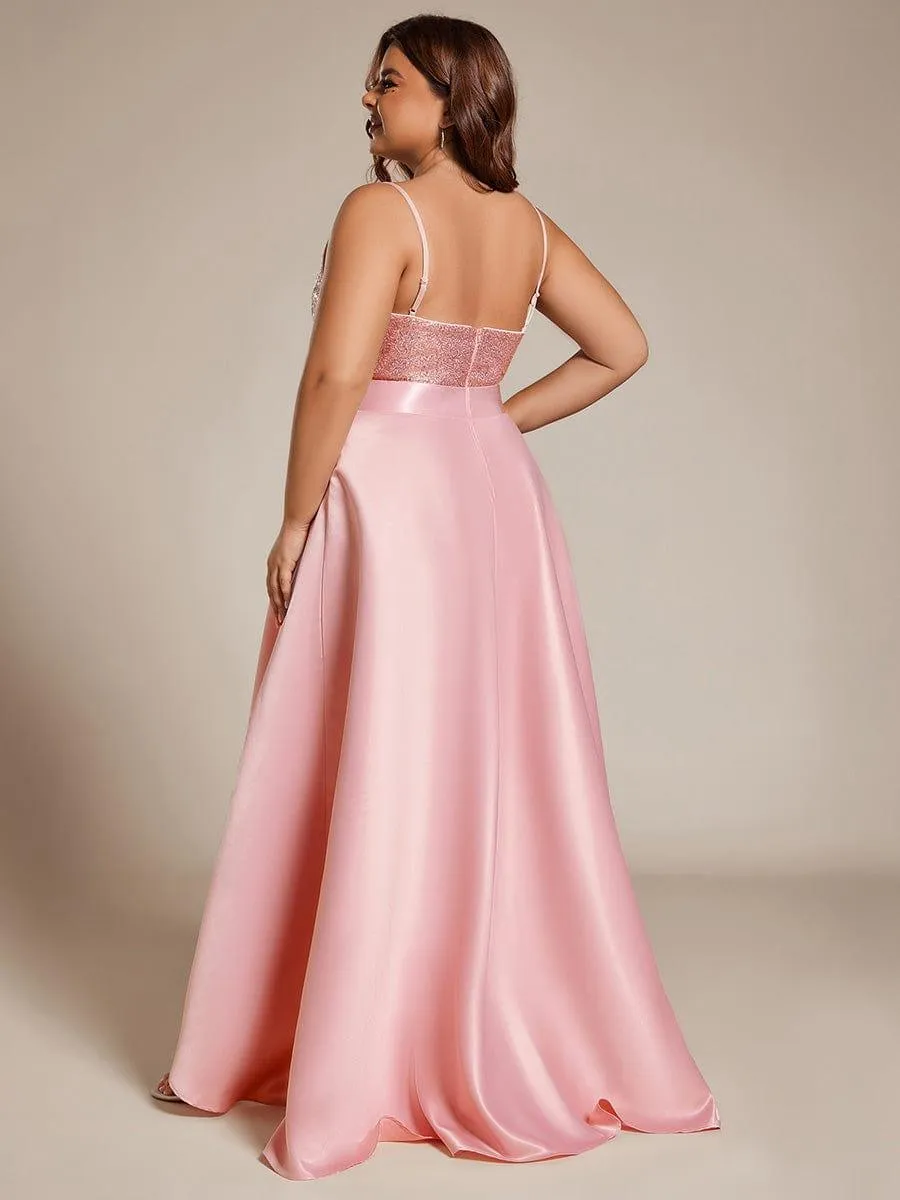 Janis | High Low Sleeveless Plus Size Dresses With Sequin for Evening