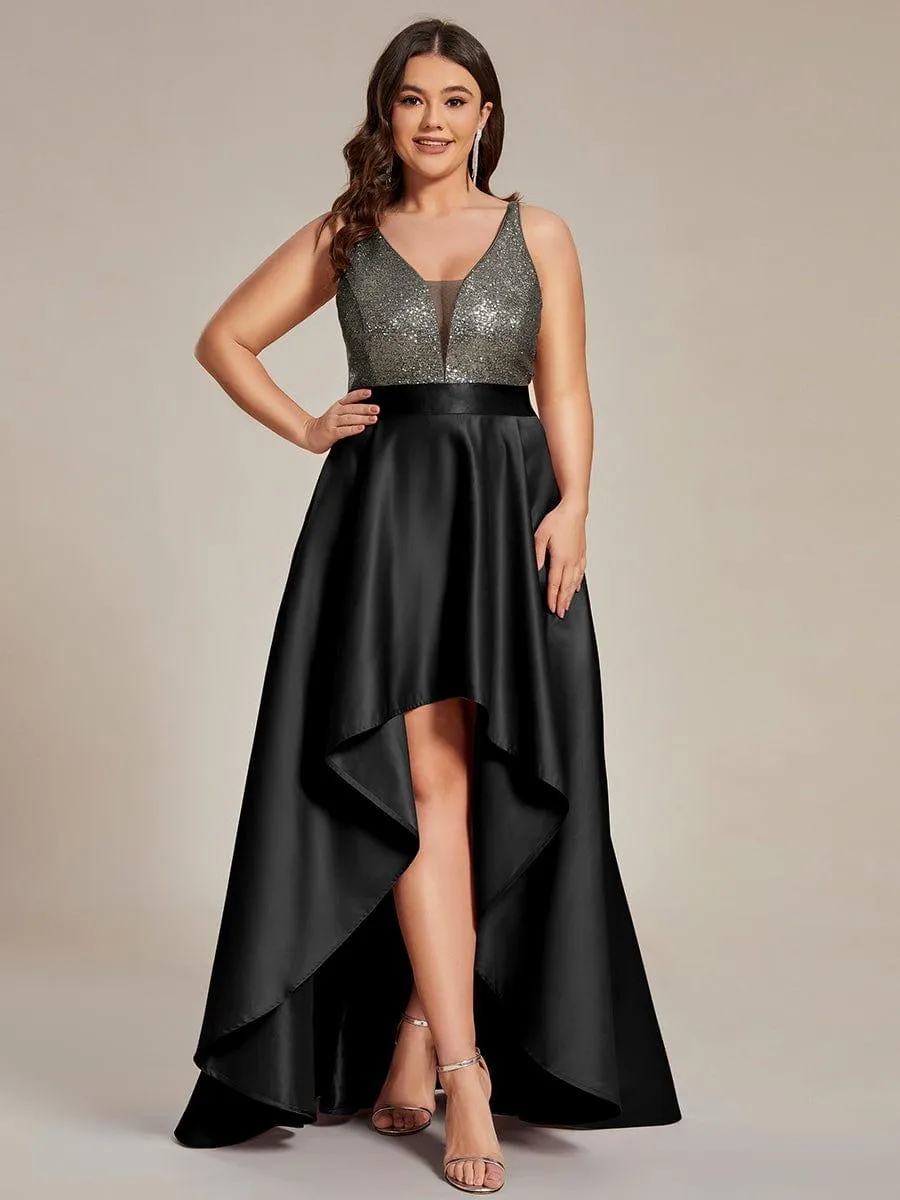 Janis | High Low Sleeveless Plus Size Dresses With Sequin for Evening