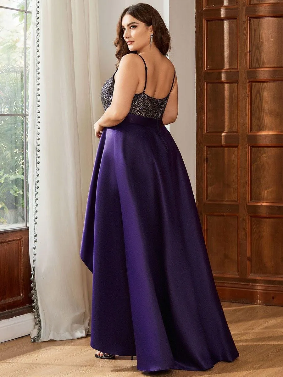 Janis | High Low Sleeveless Plus Size Dresses With Sequin for Evening