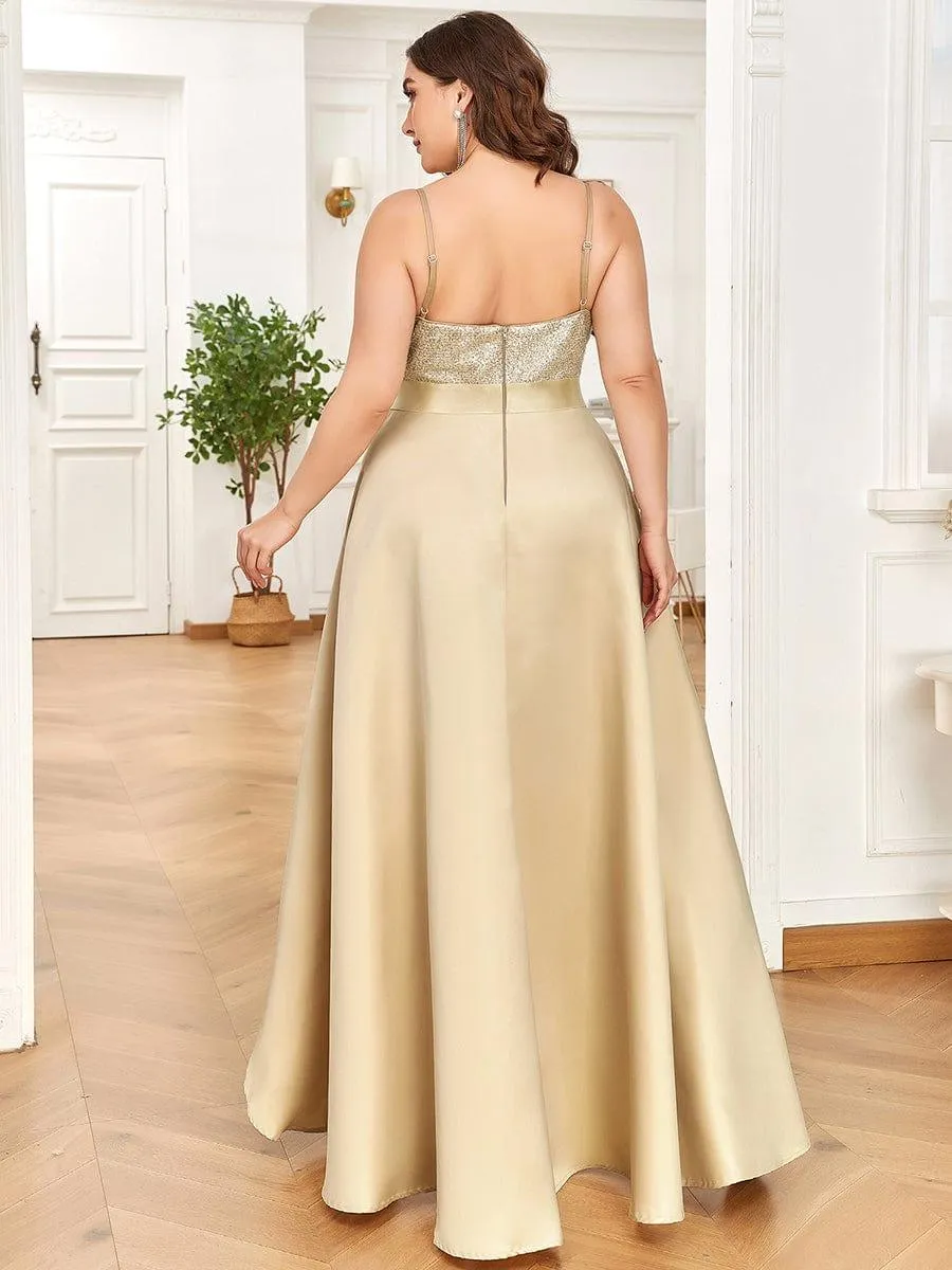Janis | High Low Sleeveless Plus Size Dresses With Sequin for Evening