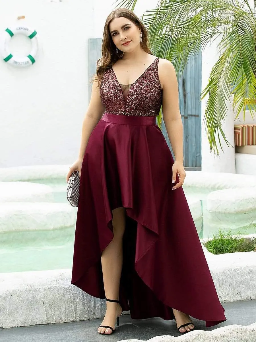 Janis | High Low Sleeveless Plus Size Dresses With Sequin for Evening