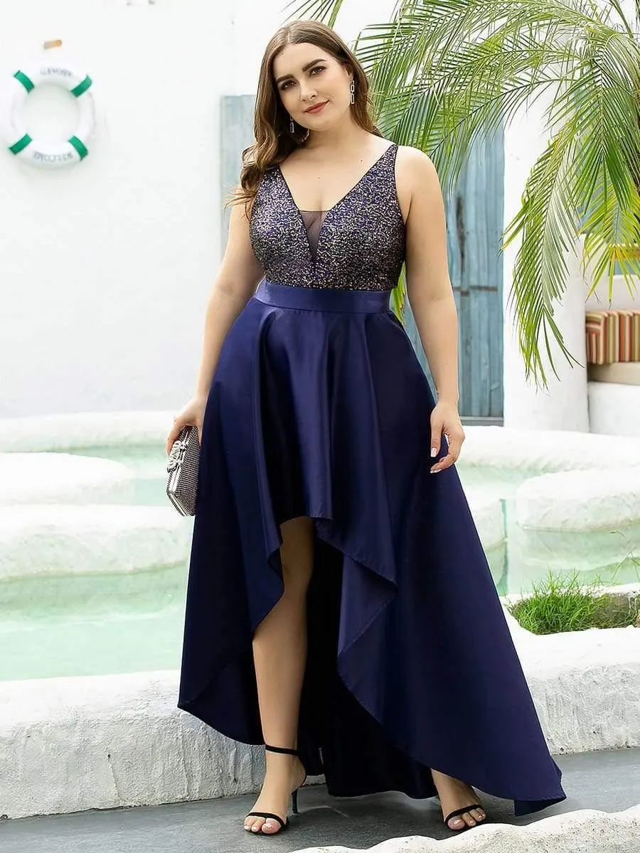 Janis | High Low Sleeveless Plus Size Dresses With Sequin for Evening