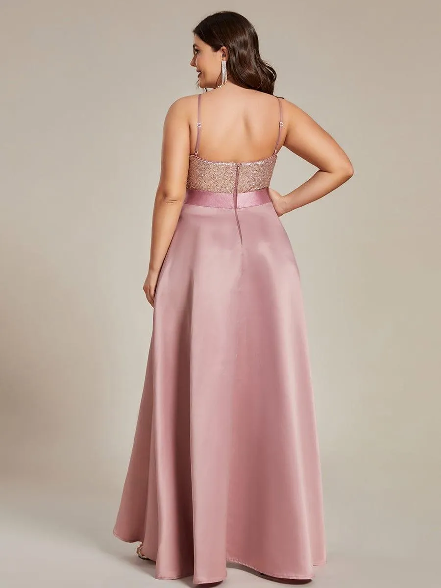 Janis | High Low Sleeveless Plus Size Dresses With Sequin for Evening