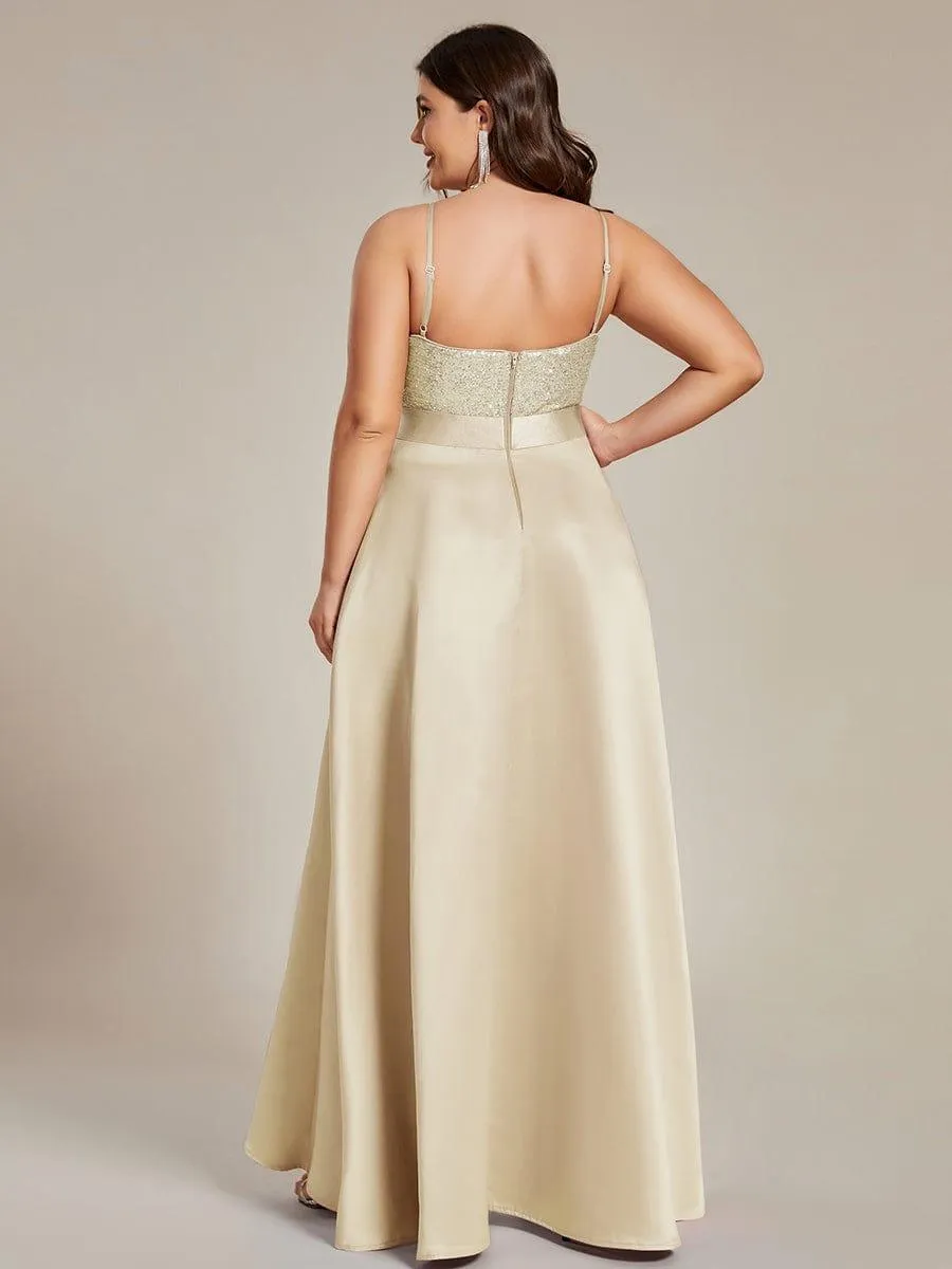 Janis | High Low Sleeveless Plus Size Dresses With Sequin for Evening