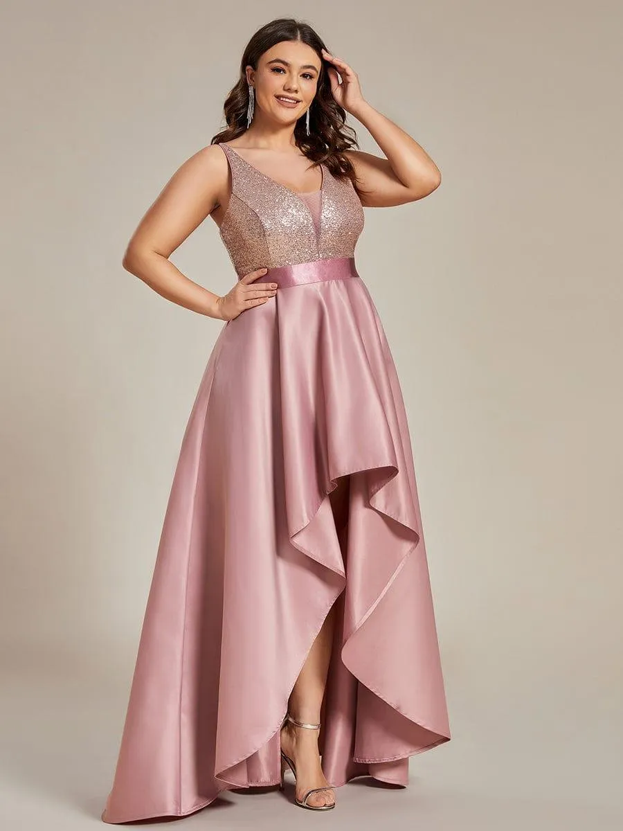 Janis | High Low Sleeveless Plus Size Dresses With Sequin for Evening