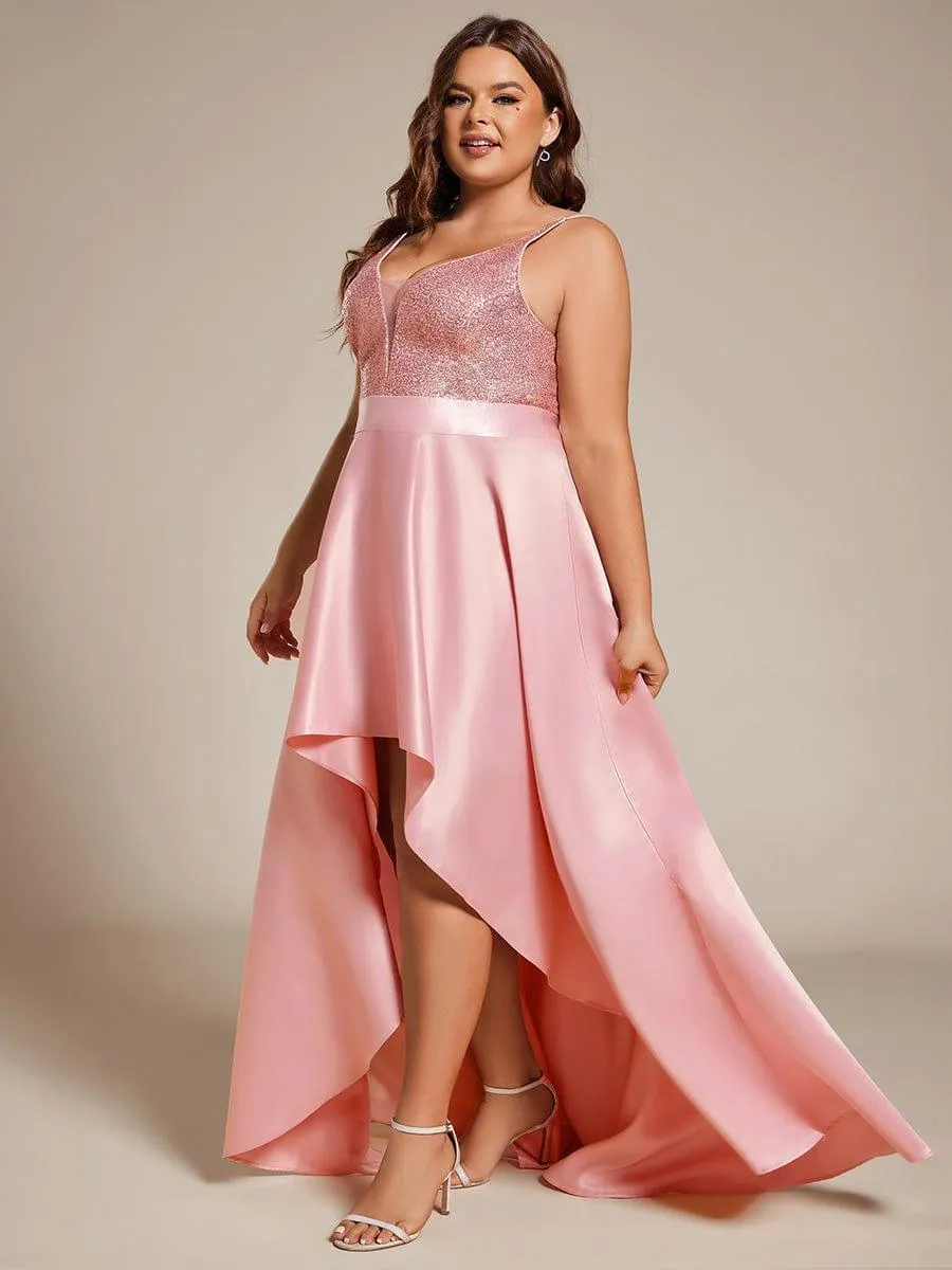 Janis | High Low Sleeveless Plus Size Dresses With Sequin for Evening