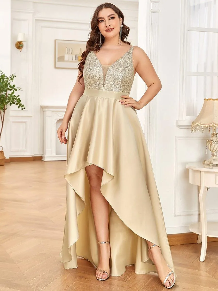 Janis | High Low Sleeveless Plus Size Dresses With Sequin for Evening