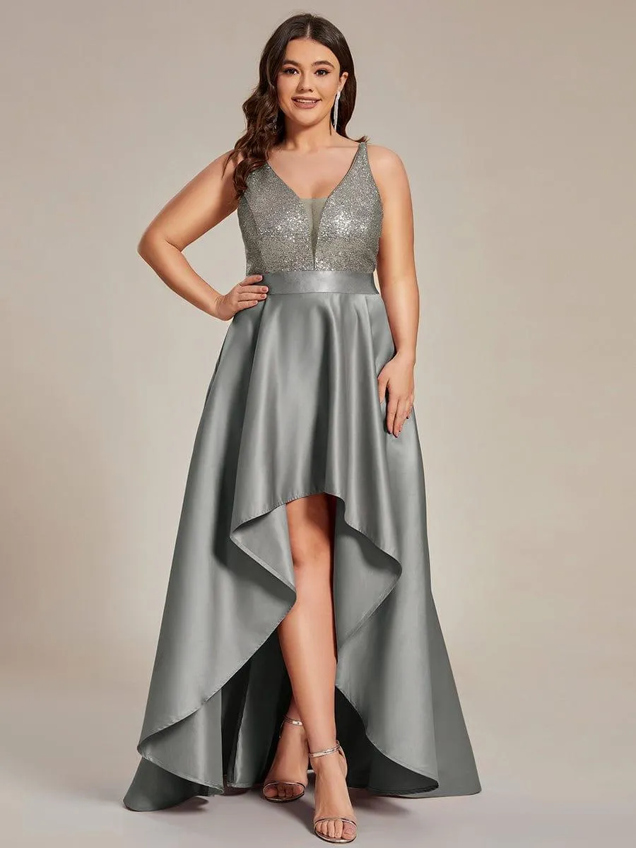 Janis | High Low Sleeveless Plus Size Dresses With Sequin for Evening