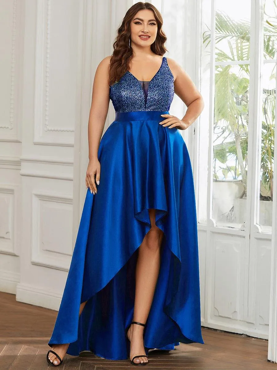 Janis | High Low Sleeveless Plus Size Dresses With Sequin for Evening