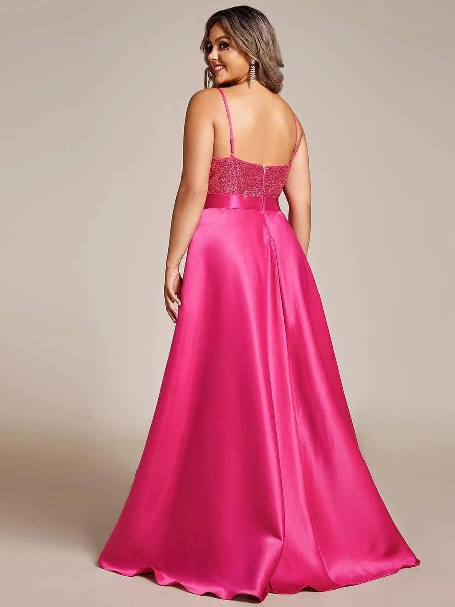 Janis | High Low Sleeveless Plus Size Dresses With Sequin for Evening