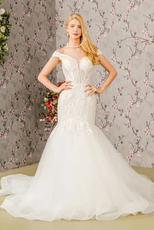 Jewel Embroidery Sheer Bodice Mesh Trumpet Wedding Gown GLGL3490