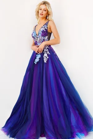 Jovani 06807 Floral Bodice Tulle Prom Ballgown - Special Occasions/Curves