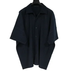 July Button Down Shirt US 2  Navy Blue Pleated
