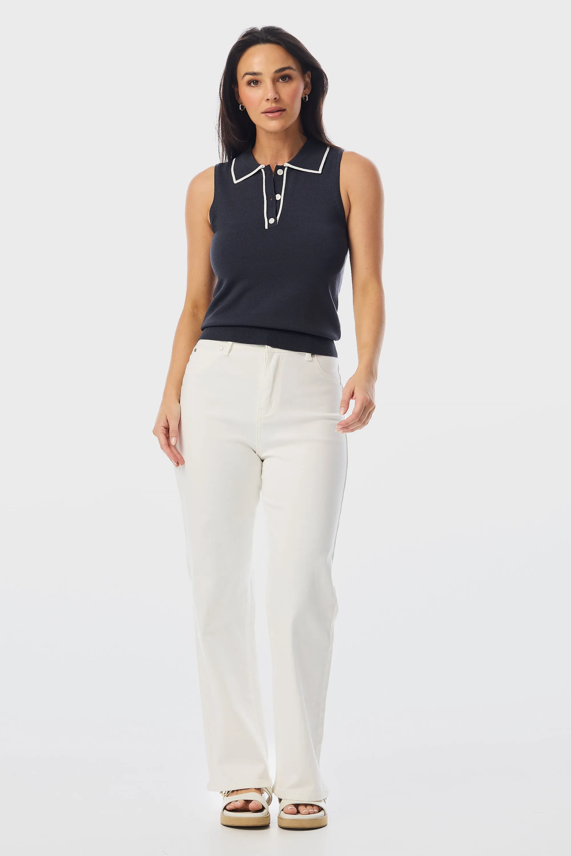 Knit Polo Tank - Charcoal