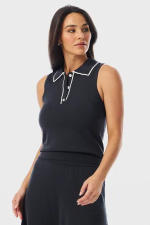Knit Polo Tank - Charcoal
