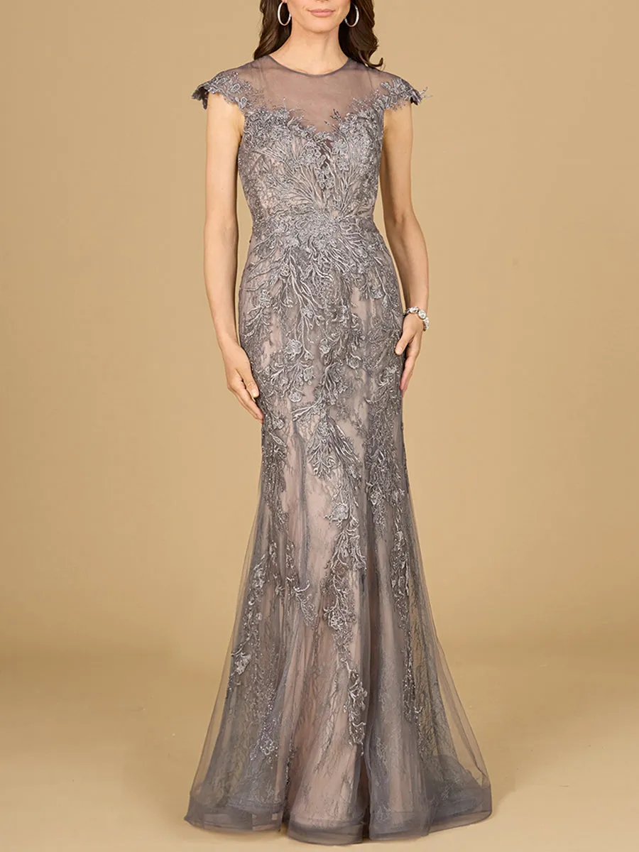 Lara 29134 - Sheath Lace Gown with Cap Sleeves