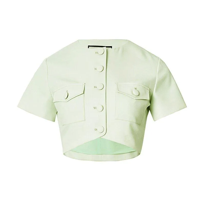 light pastel green Crop blazer Top    High Waist Mini two piece Skirt suit set - Rowq